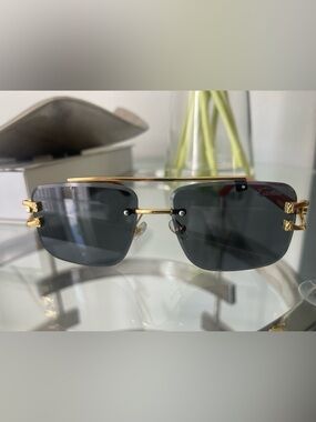 Gold-Trim Black Lens Men's Sunglasses
